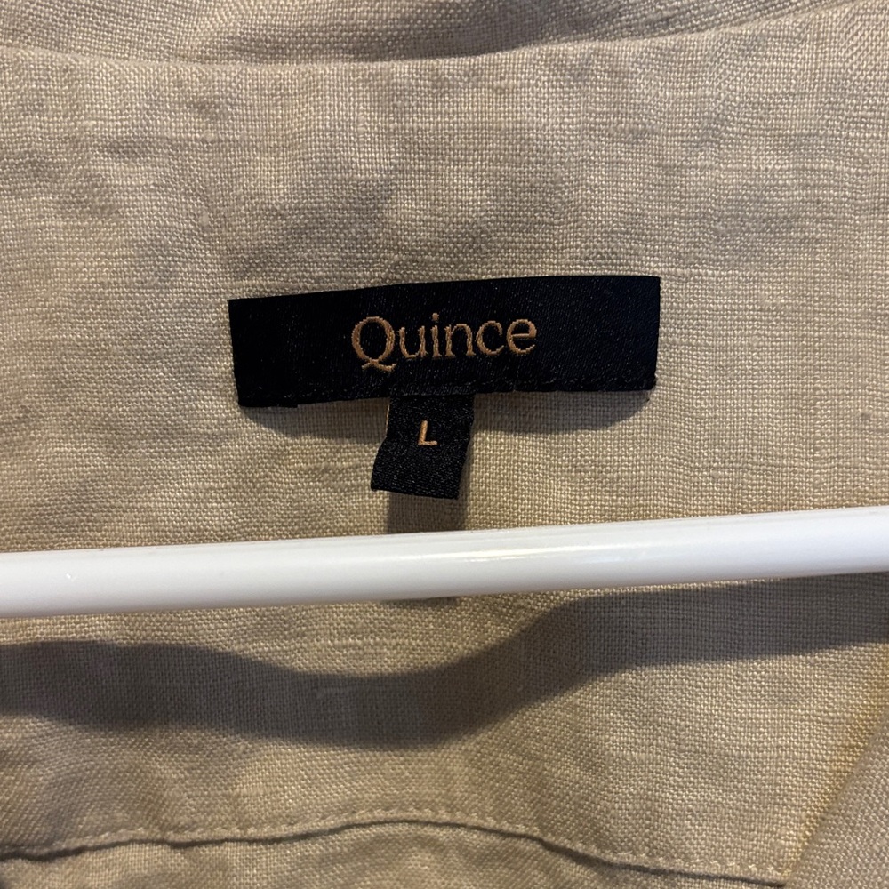 Quine 100% Linen Tan Button-Up Short Sleeve Shirt - Picture 3 of 3
